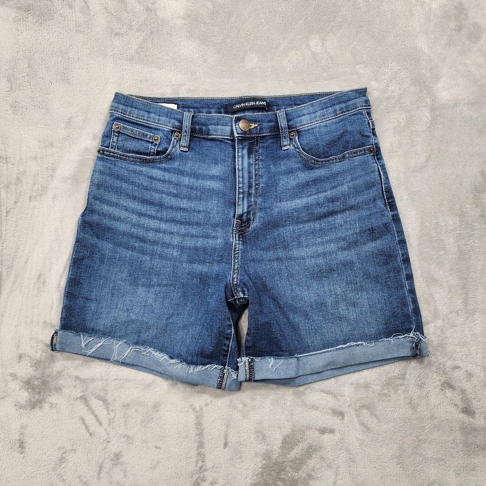 Calvin Klein Jeans Shorts Womens 6 Blue‎ Roll Cuff Raw Hem Denim Stretch Casual